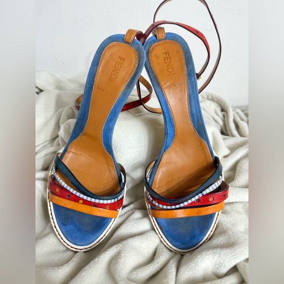 COPY - Fendi MultiColor MultiStrap Leather Wrap Around sandal kitten heals size… - Picture 4 of 10